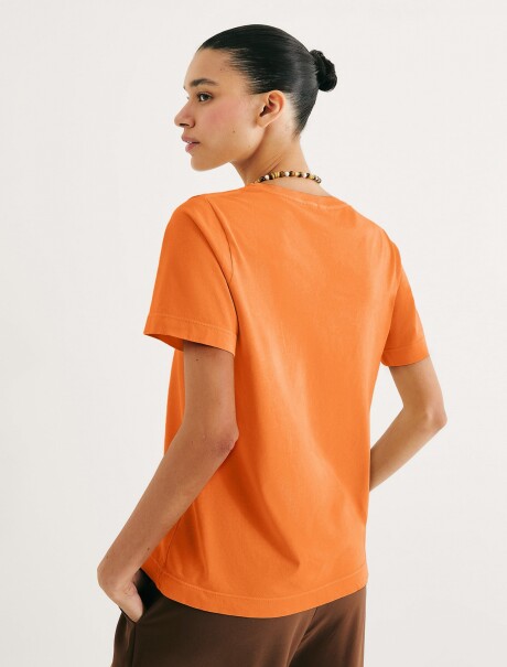 CAMISETA MANGA CORTA CUELLO EN V NARANJA