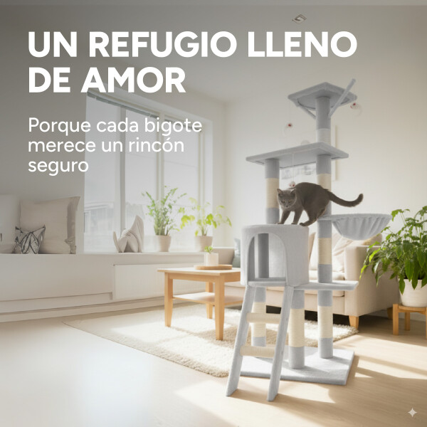 Rascador Torre 5 Niveles En Felpa Y Sisal Para Gato Juego Variante Color Gris Claro