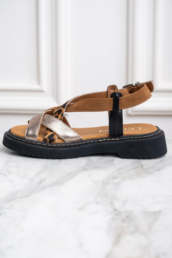 Sandalia Combinada Cuero Negro