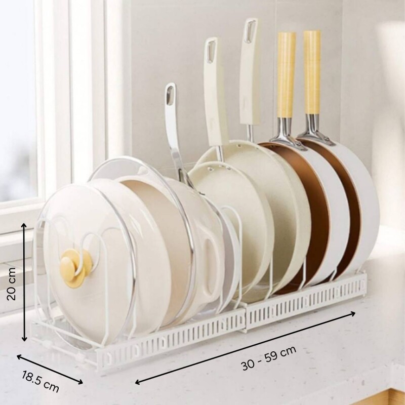 Organizador extensible de cocina para ollas y tapas - Blanco Organizador Extensible De Cocina Para Ollas Y Tapas - Blanco