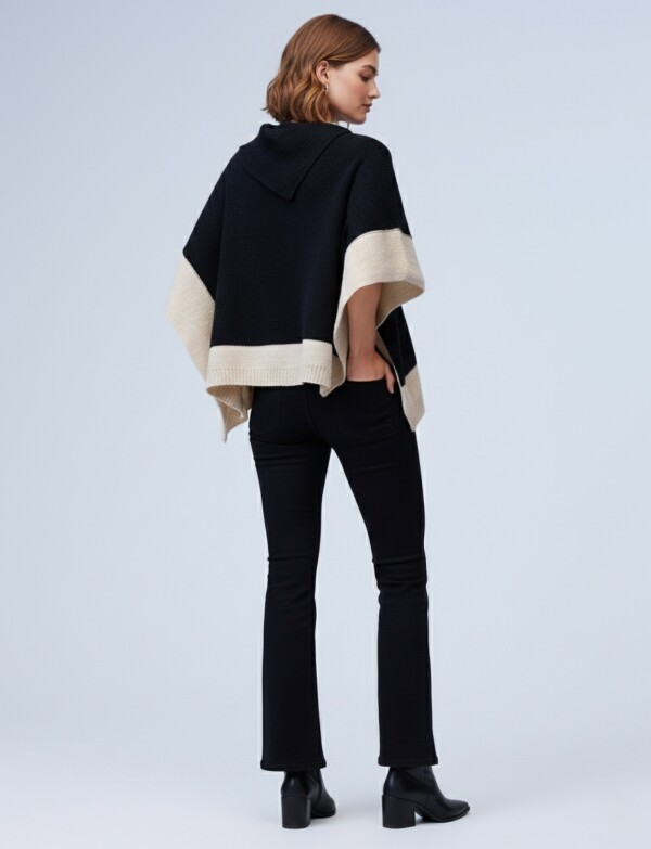 Poncho Colorblock NEGRO/BEIGE