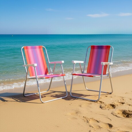 Set X 2 Sillas Altas Aluminio Clásica A Rayas ROJO