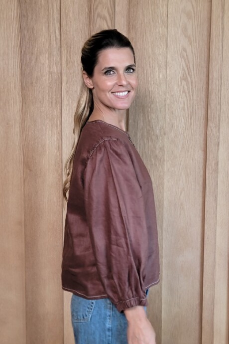 Camisa Melón Puro Lino Chocolate