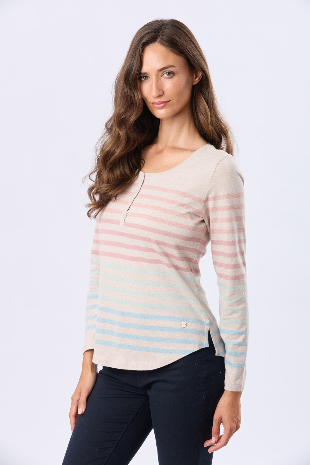 REMERA RAYADA DE ALGODÓN Beige