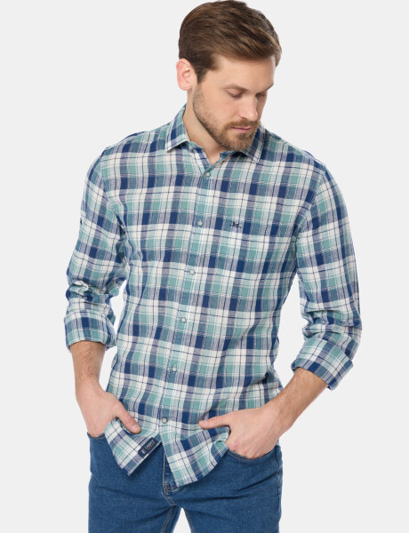 CAMISA DE LINO A CUADROS Verde