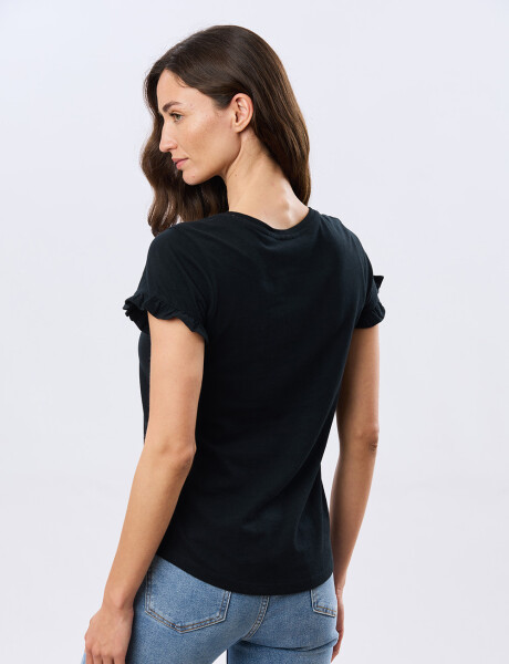 REMERA DE ALGODÓN CON VOLADO Negro
