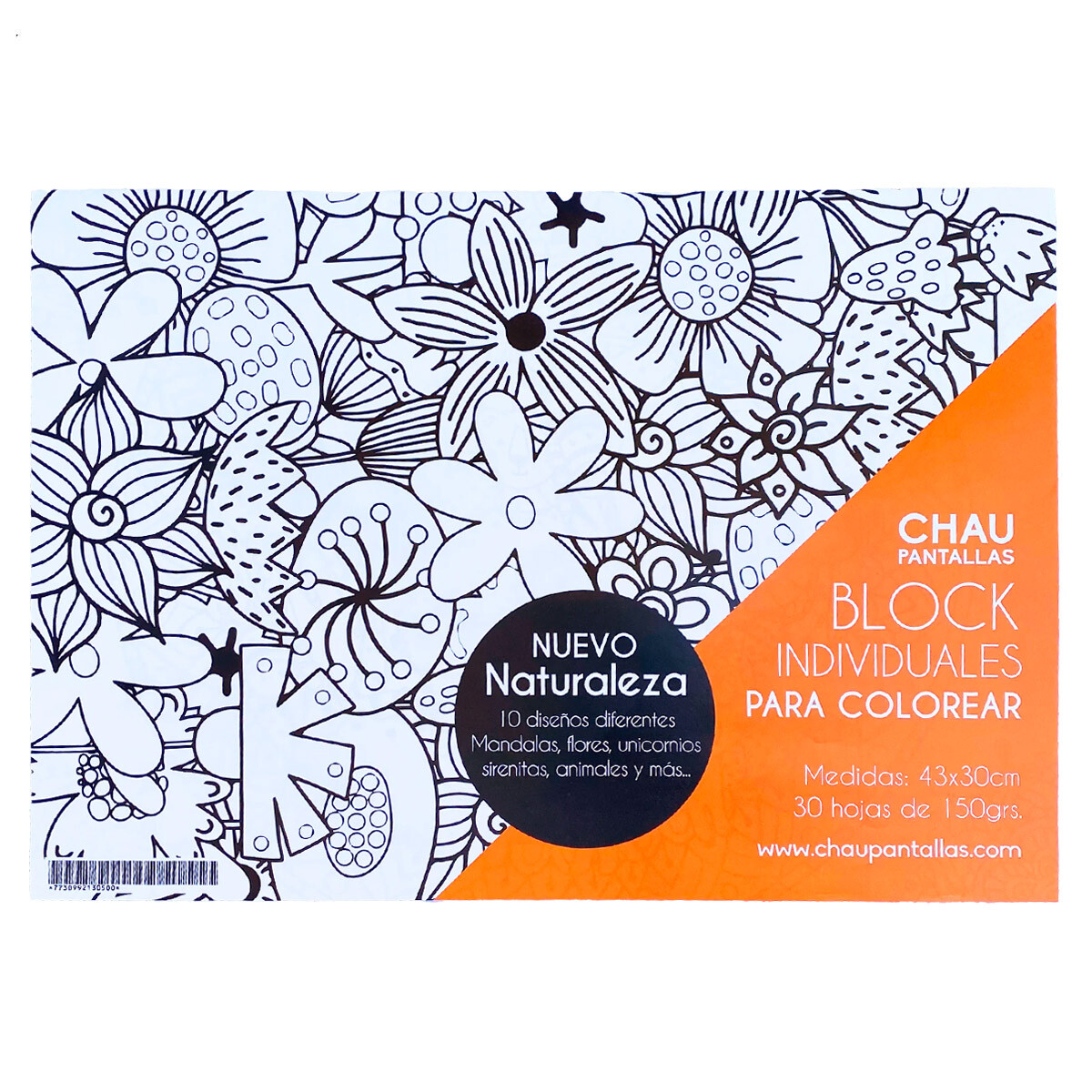 Block x30 Hojas Gigantes 43x30cm P/ Colorear Pintar - Naturaleza 