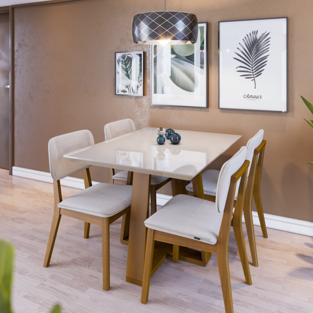 Mesa de Comedor Rectangular 1.2 Vidrio Blanco/Natural - Wood Mesa de Comedor Rectangular 1.2 Vidrio Blanco/Natural - Wood