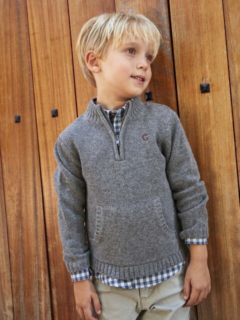 Jersey Media Cremallera Gris Melange