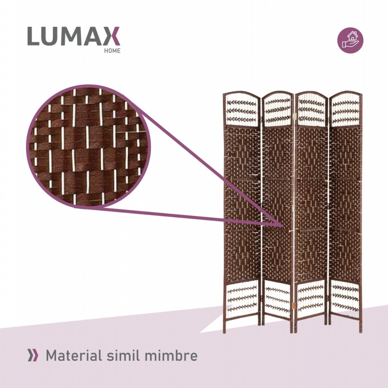 Biombo separador de rattan 1.8 mts Marrón