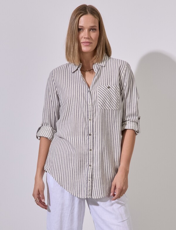 Camisa Algodon Lineas BEIGE/MULTI