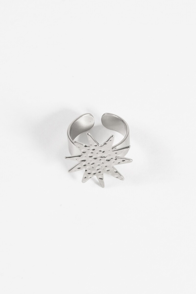 Anillo ajustable estrella acero plateado