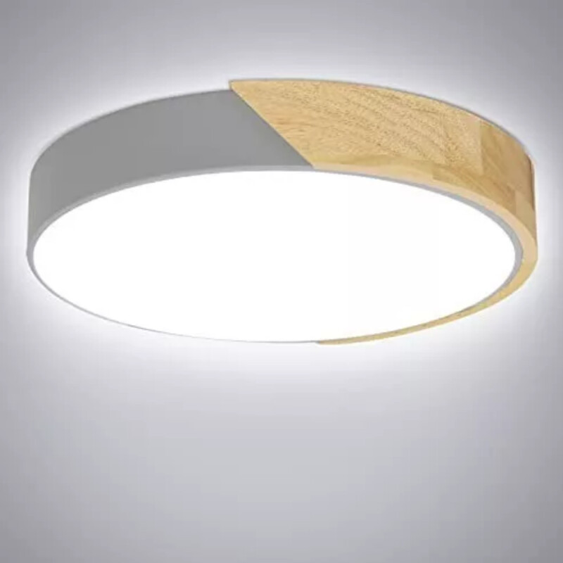 Luminaria Luz Fria Plafon Led Diám 30cm Metal Y Madera Gris