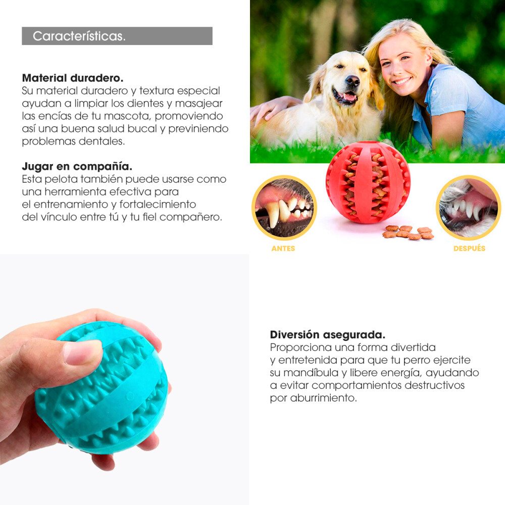 Pelota De Goma Tpr Limpia Dientes Para Perro 6 Cm Color rosa