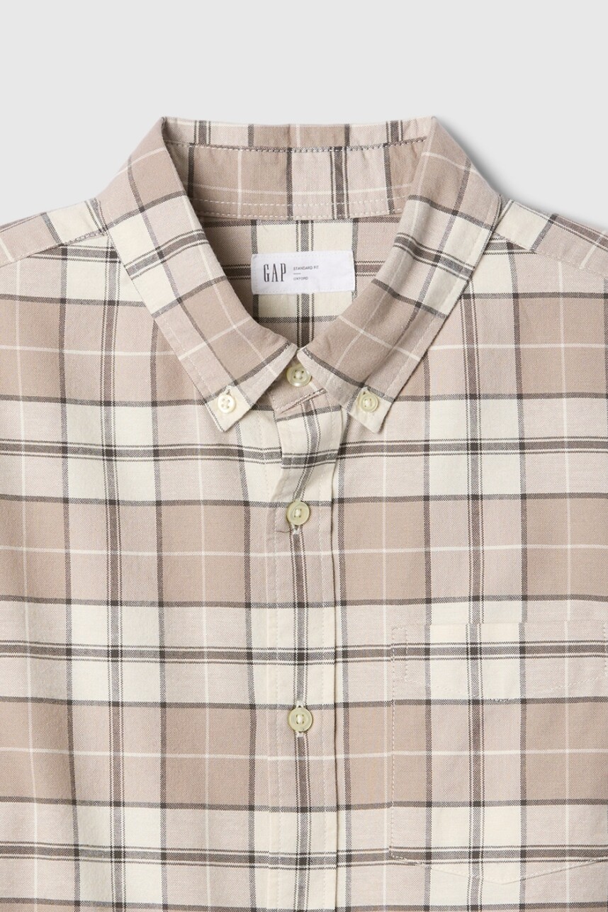 Camisa Standard Oxford Hombre Taupe White Plaid