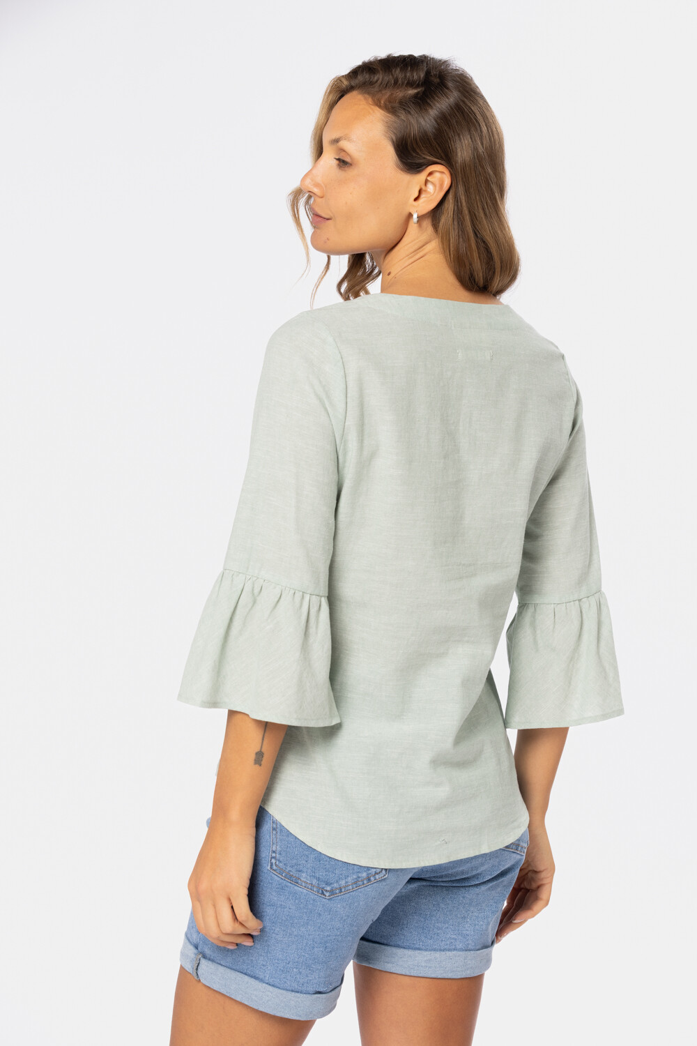 BLUSA DE LINO VOLADOS Verde
