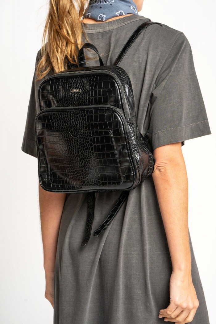 Mochila Midi Croco Negro