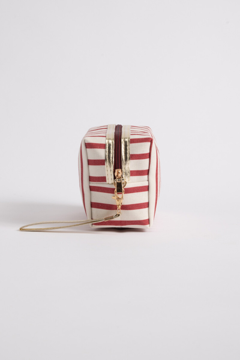 Necessaire de tela a rayas Crudo Y Rojo