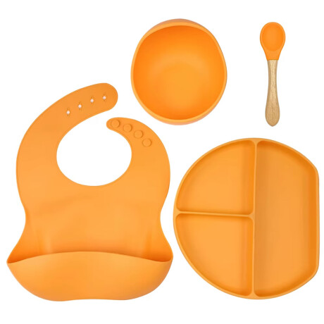 Set de Comida Bebé con Babero Plato Bowl Cuchara en Silicona Mostaza