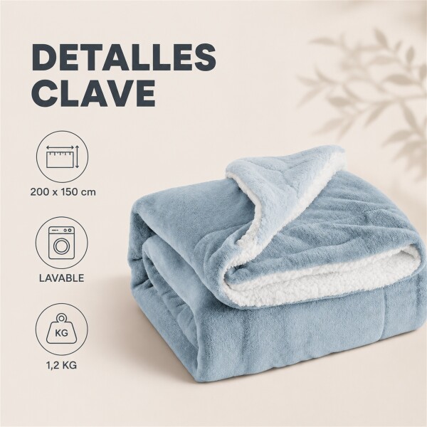 Frazada Manta Polar Con Corderito Acolchado 1 Plazas 200x150 Celeste