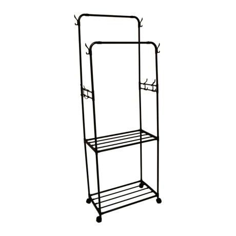 Perchero Armario Doble Barral 2 Niveles Ganchos Laterales Negro