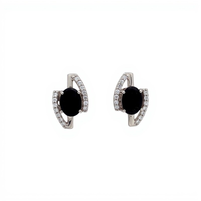 Caravanas Oval-Plata 925-Con Onix y Zirconia-CA4058 conpiedra
