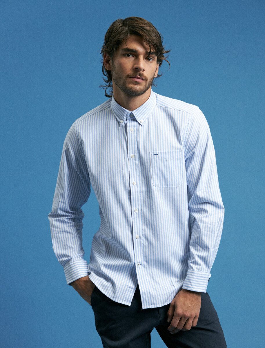 CAMISA HARRINGTON LABEL - Blanco/celeste 