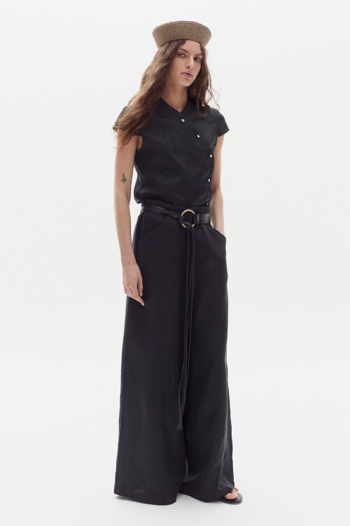 Camisa Zoe en Lino Negro