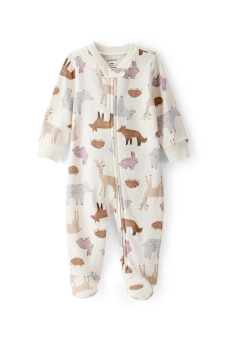 Pijama una pieza de algodón, con pie, diseño bosque Sin color