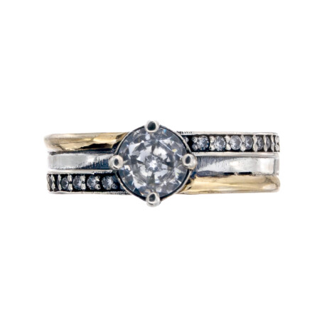 Anillo de plata 925 y double en oro 18 ktes con circonias, CINTILLO. Anillo de plata 925 y double en oro 18 ktes con circonias, CINTILLO.