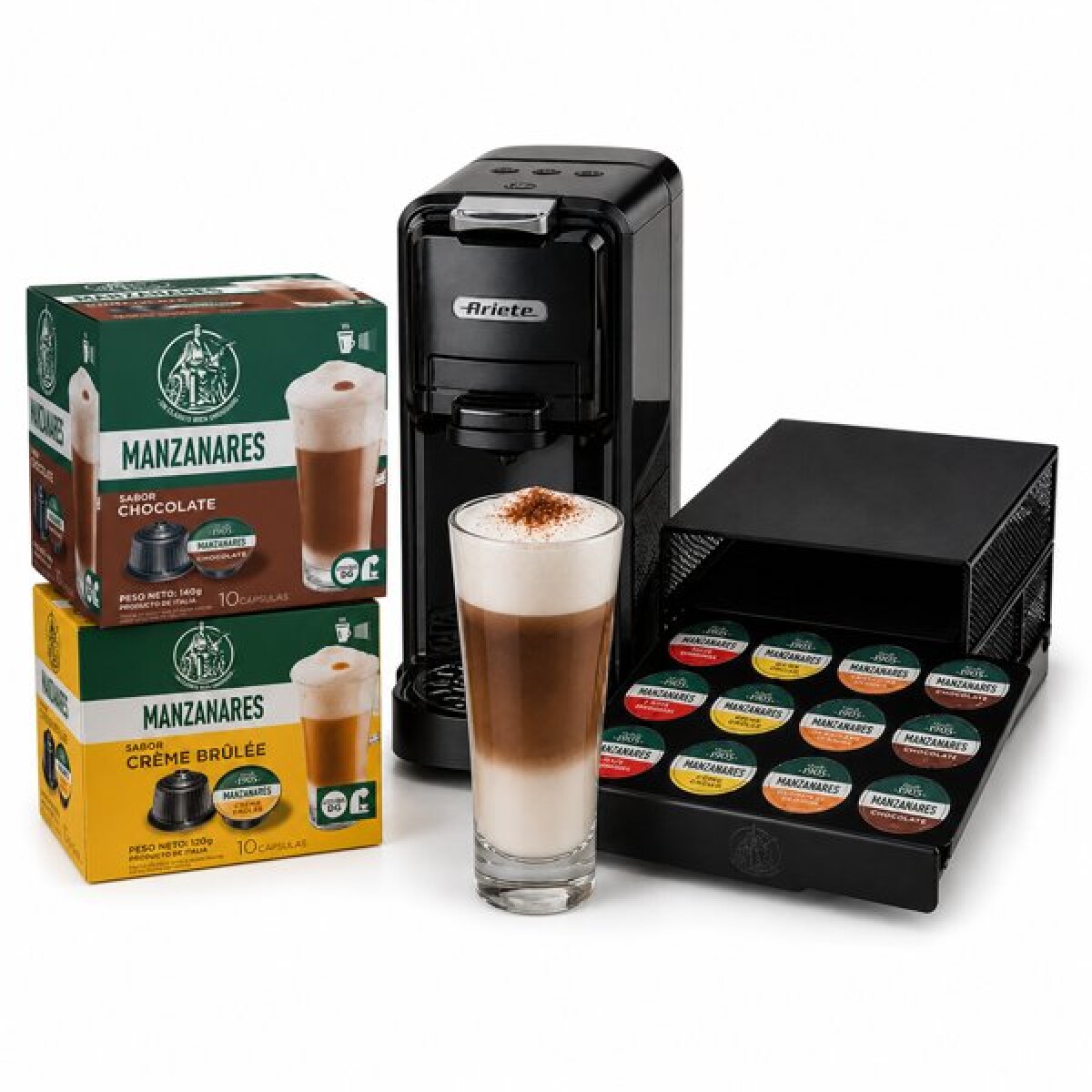 Kit Cafetera Multicapsulas Ariete Espresso + Combo Manzanares 