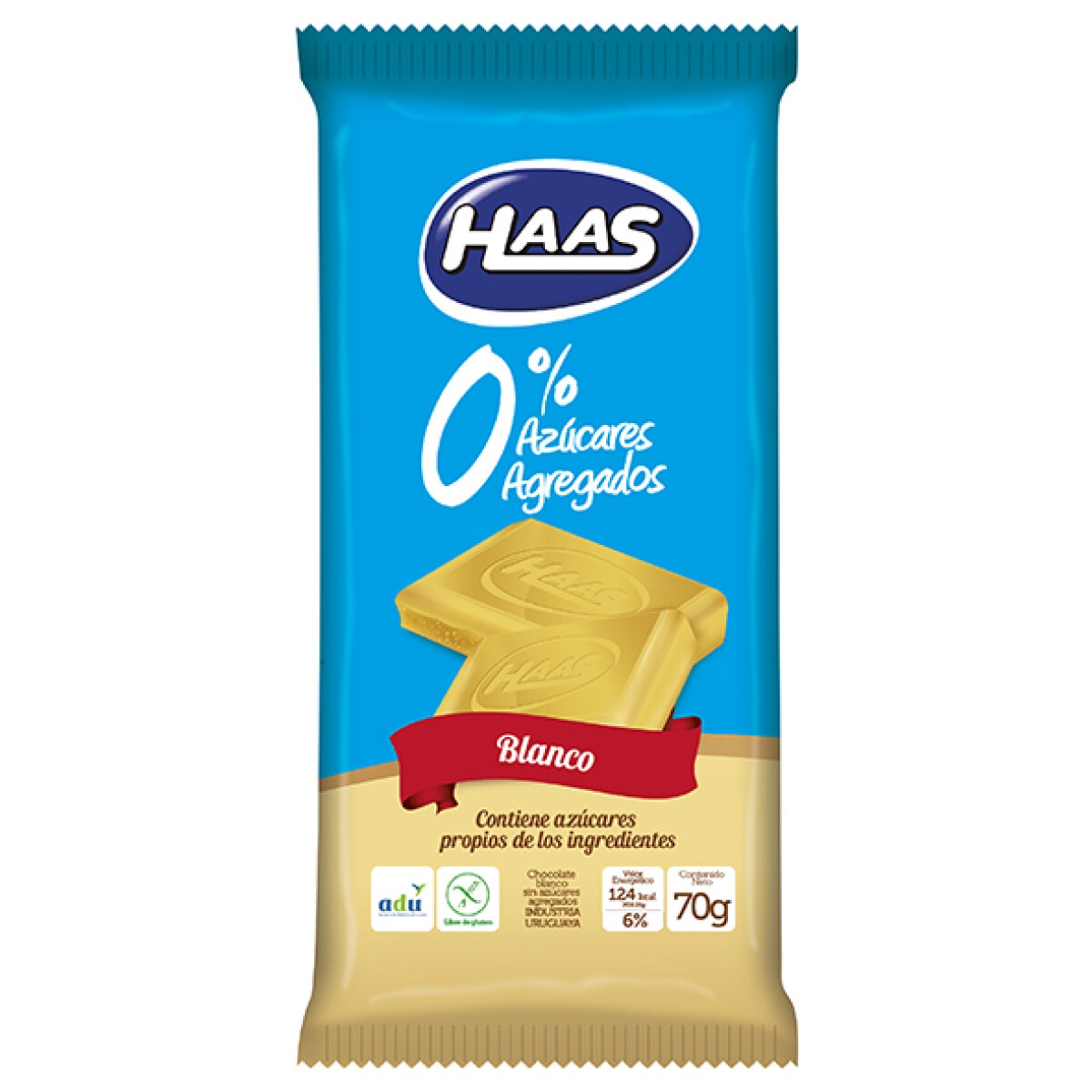 Tableta de Chocolate HAAS Blanco 0% Azúcares Agregados 70 GR 