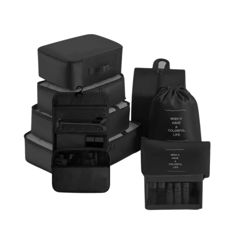 Set Organizador Valija Viaje Almacenamiento Equipaje X9 Unid Negro