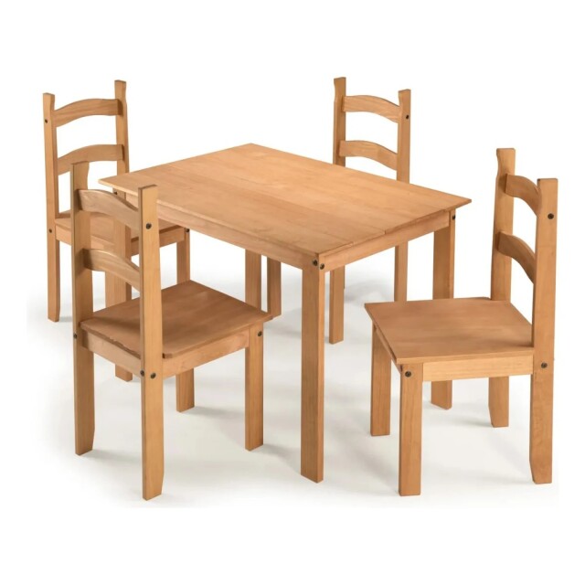 JUEGO DE COMEDOR MESA Y 4 SILLAS EN MADERA MACIZA MIEL