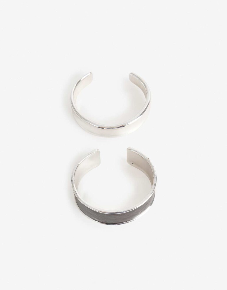 Brazaletes Color Set Brazaletes Metal Y Cuerina - Plateado Niquel