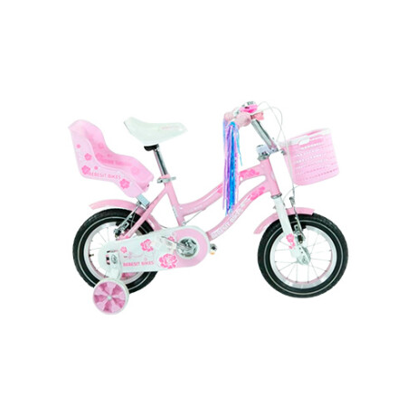 Bicicleta queen rodado 12 con rueditas y canasto ROSA