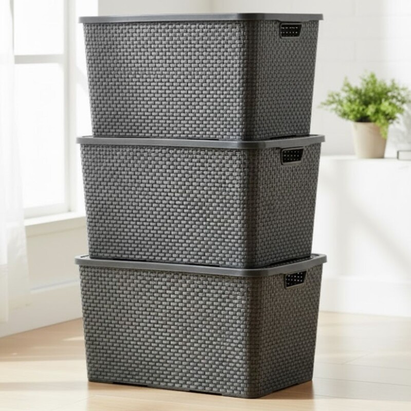 Set x3 Caja ratán 40 lts NEGRO