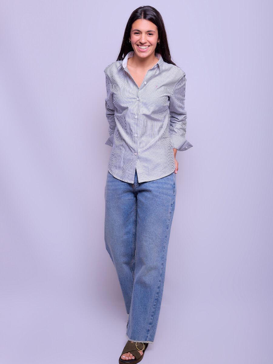 Camisa Dama Clásica - Raya Gris 