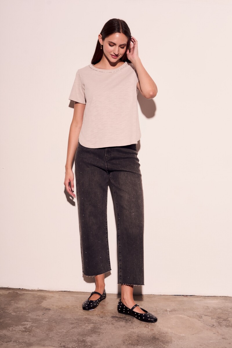 Remera Algodón Escote Metalizado Gris