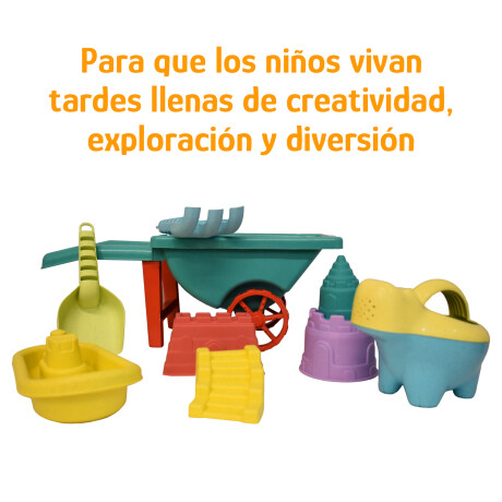 Set Juego Playa Infantil Carretilla Moldes Rastrillo 10pzas Verde