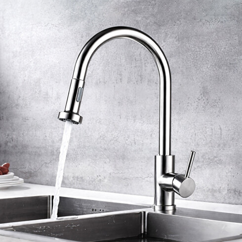 Monocomando De Cocina Cromado De Mesada Con Sistema Pull Out 000