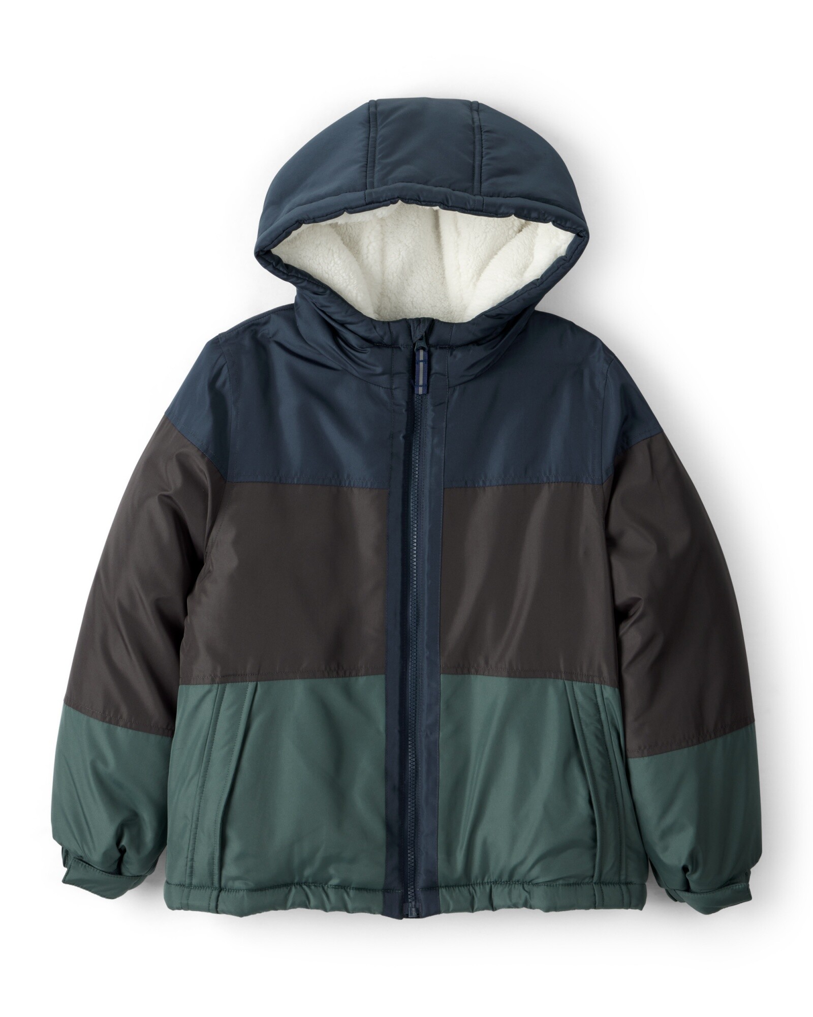 Campera resistente al agua, diseño bloques de color azul, negro y verde. Talles 4-7 Sin color