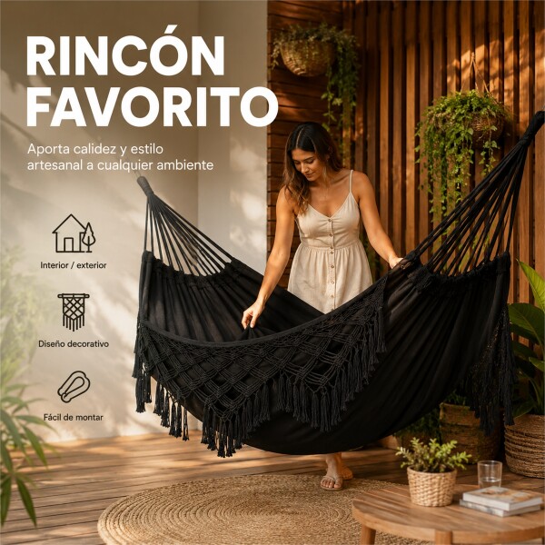 Hamaca Paraguaya Silla Colgante Reforzada Jardín Bolso Color Negro