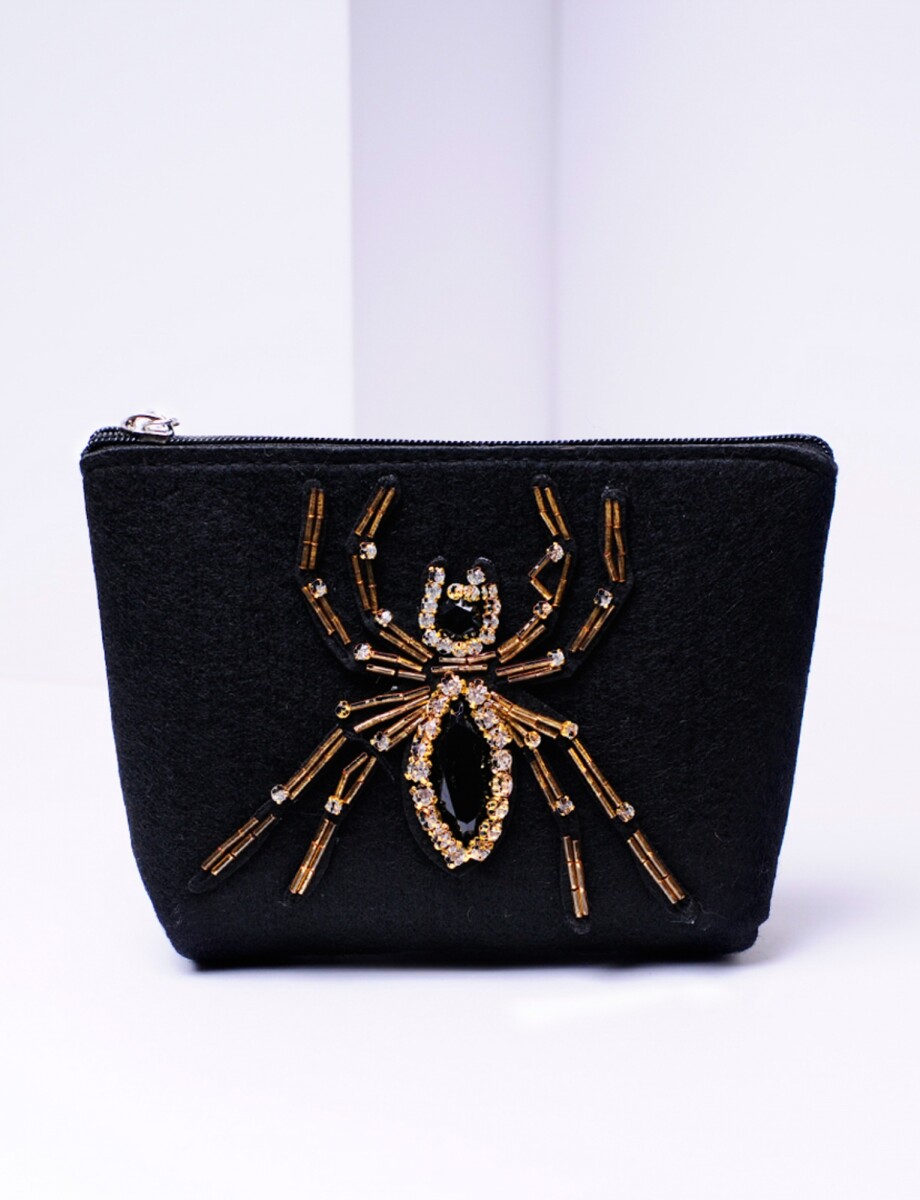 Estuche con aplique de araña con strass - negro 