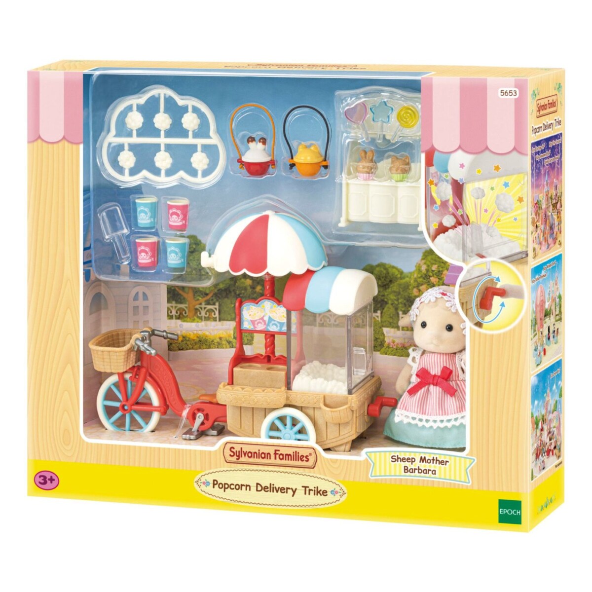 Sylvanian Families Carrito Pop Palomitas Bicicleta + Muñeco 