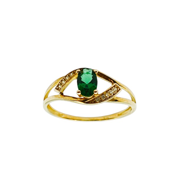 Anillo Halo-Oro Bajo-Piedra Esmeralda y Zirconia-AN8148 conpiedra