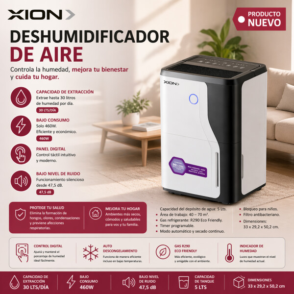 Deshumidificador De Aire 30 Litros Xion Xi-dhu30 DESHUMIDIFICADOR XION 30LTS XI-DHU30