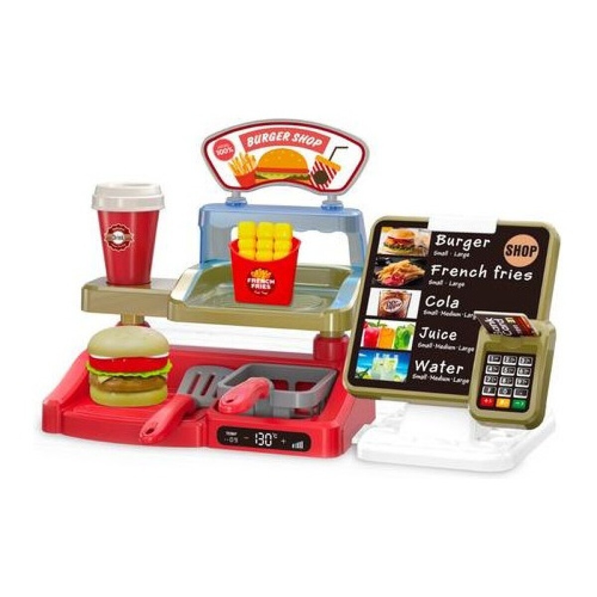 Hamburguesería de juguete con accesorios y sonidos - Rojo 