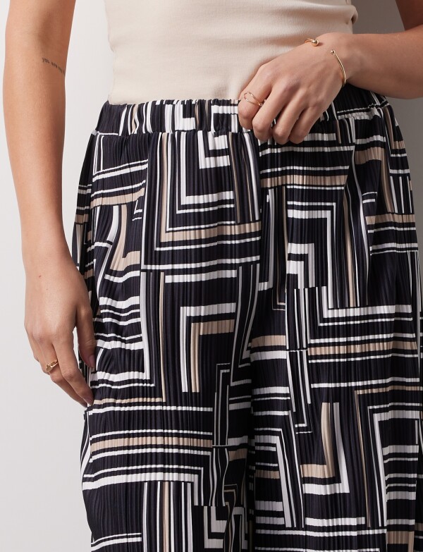 Pantalon Crop Plisado NEGRO/MULTI