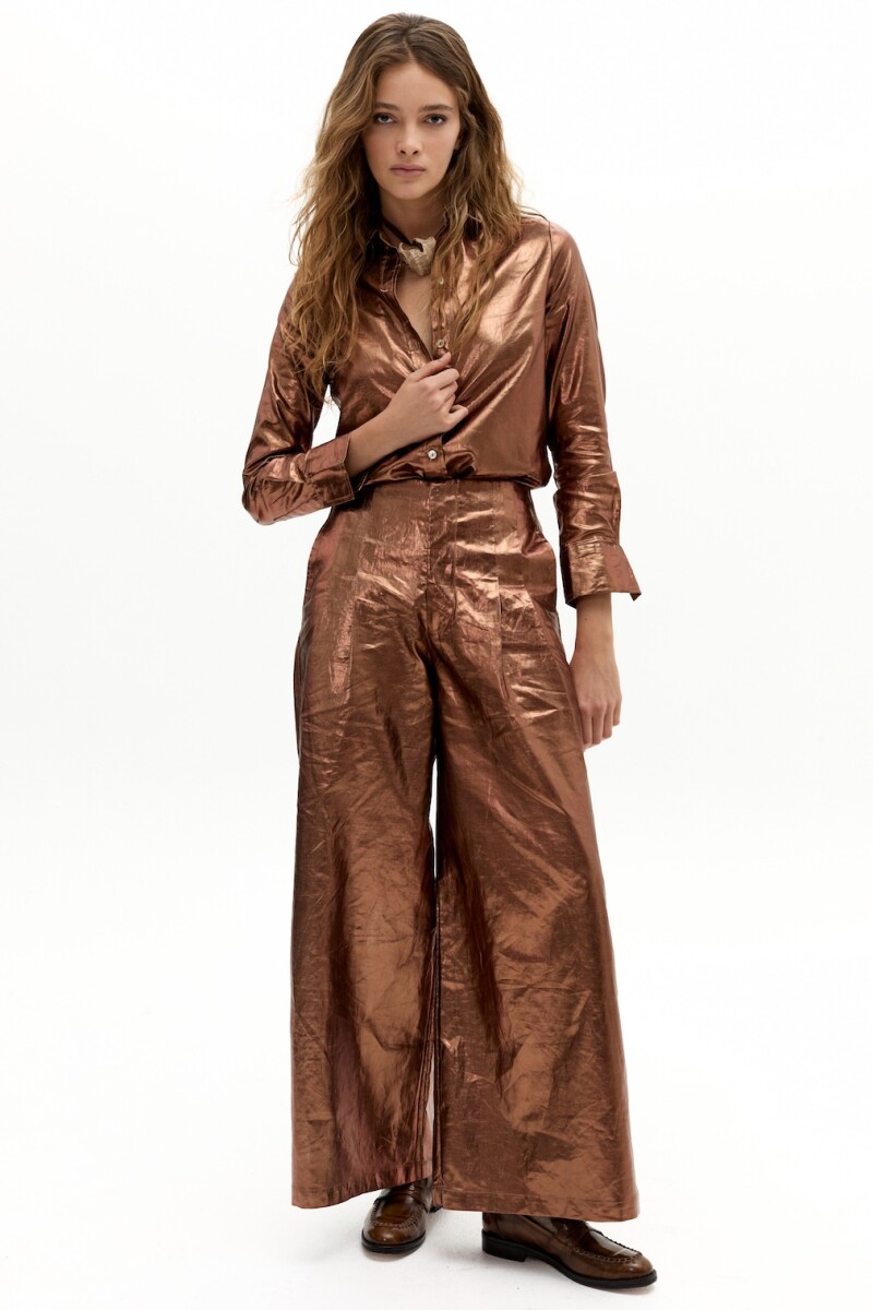 Pantalón Culotte en Lino Metalizado Chocolate